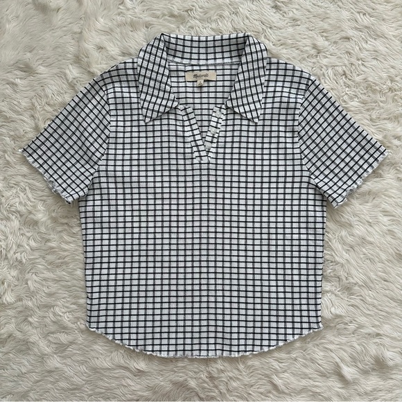 Madewell Top Crinkle Polo Crop Tee Textural Collared Lighthouse Sz S - Picture 3 of 12